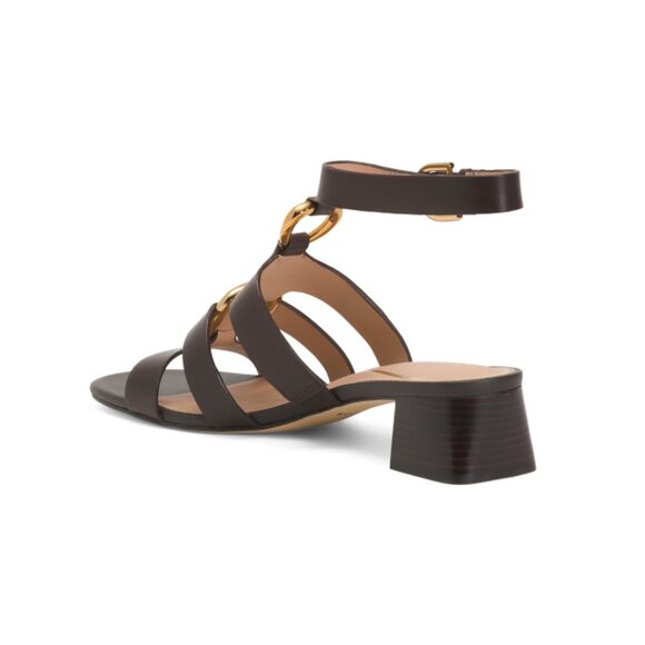 COLE HAAN DARK CHOCOLATE Leather Lyanna Ankle Strap Heeled Sandals - Picture 2 of 2